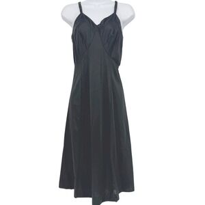 Vintage Charmode Sears Black Full Slip Dress Scalloped Trim Fairy Whimsigoth 36